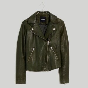Madewell The Washed Leather Motorcycle Jacket in Forest Green…size S…NWT